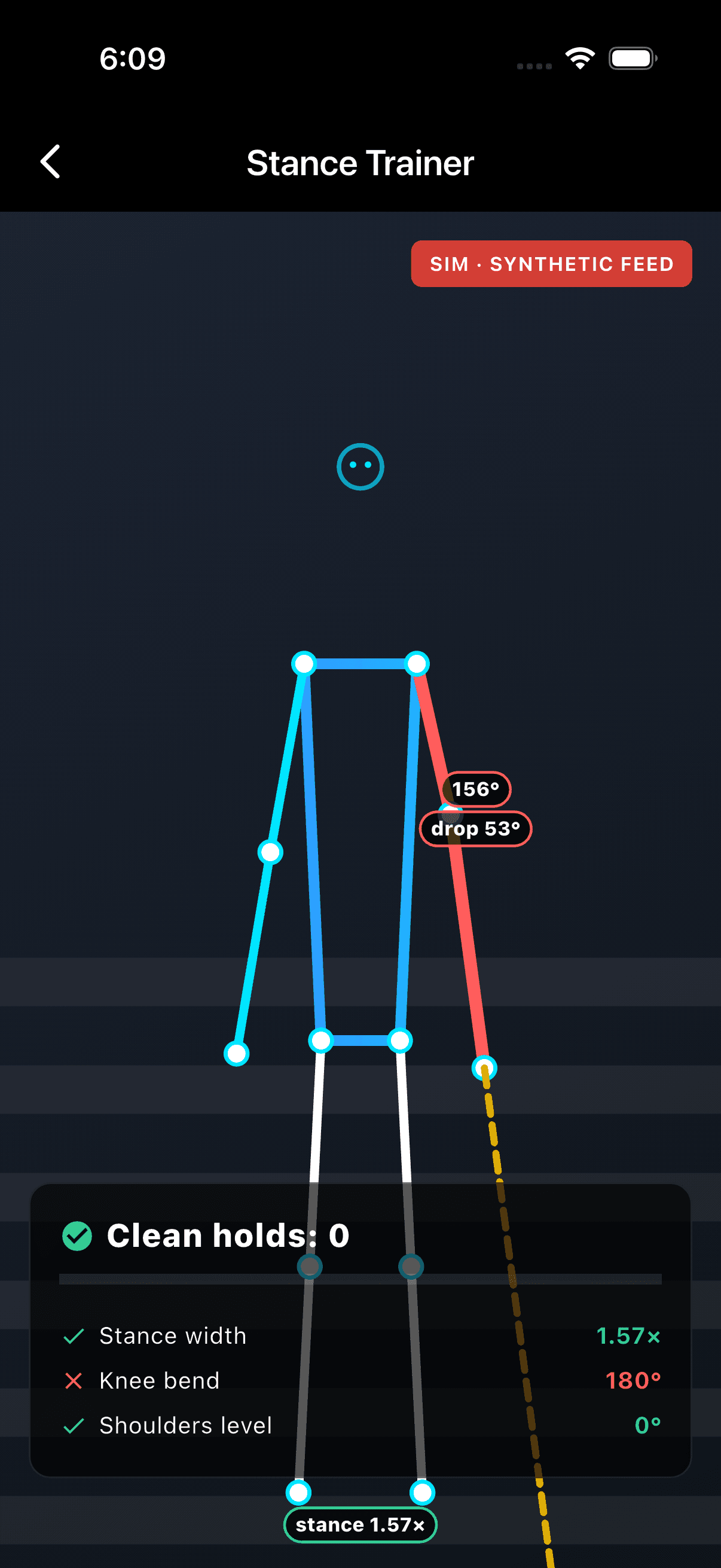 LaxForge Stance Trainer with live skeleton overlay and joint-angle callouts